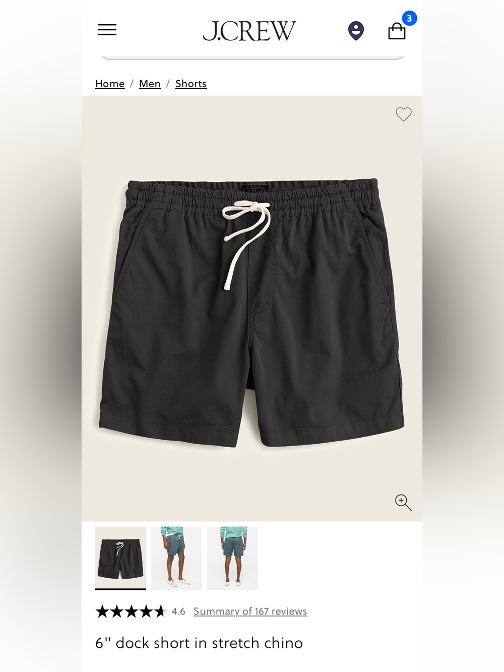 J. Crew 6” men’s dock shorts in stretch chino